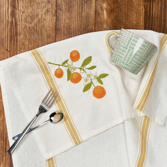 Spring cleaning craft project - Add a fresh and citrusy update to your kitchen with this gorgeous tea towel stitching project - Stitch Happy.