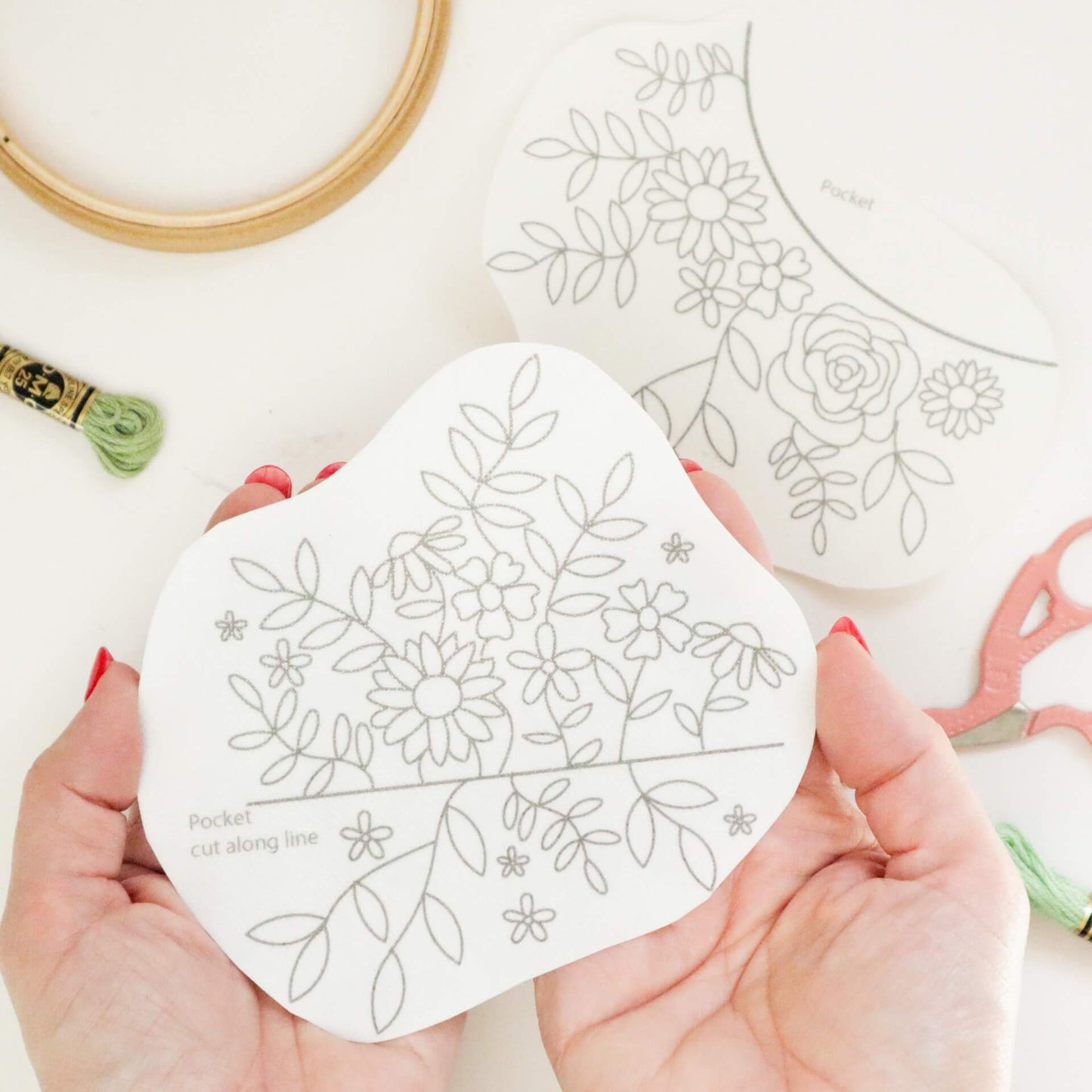 Stick and stitch wash away embroidery patterns - florals for pockets