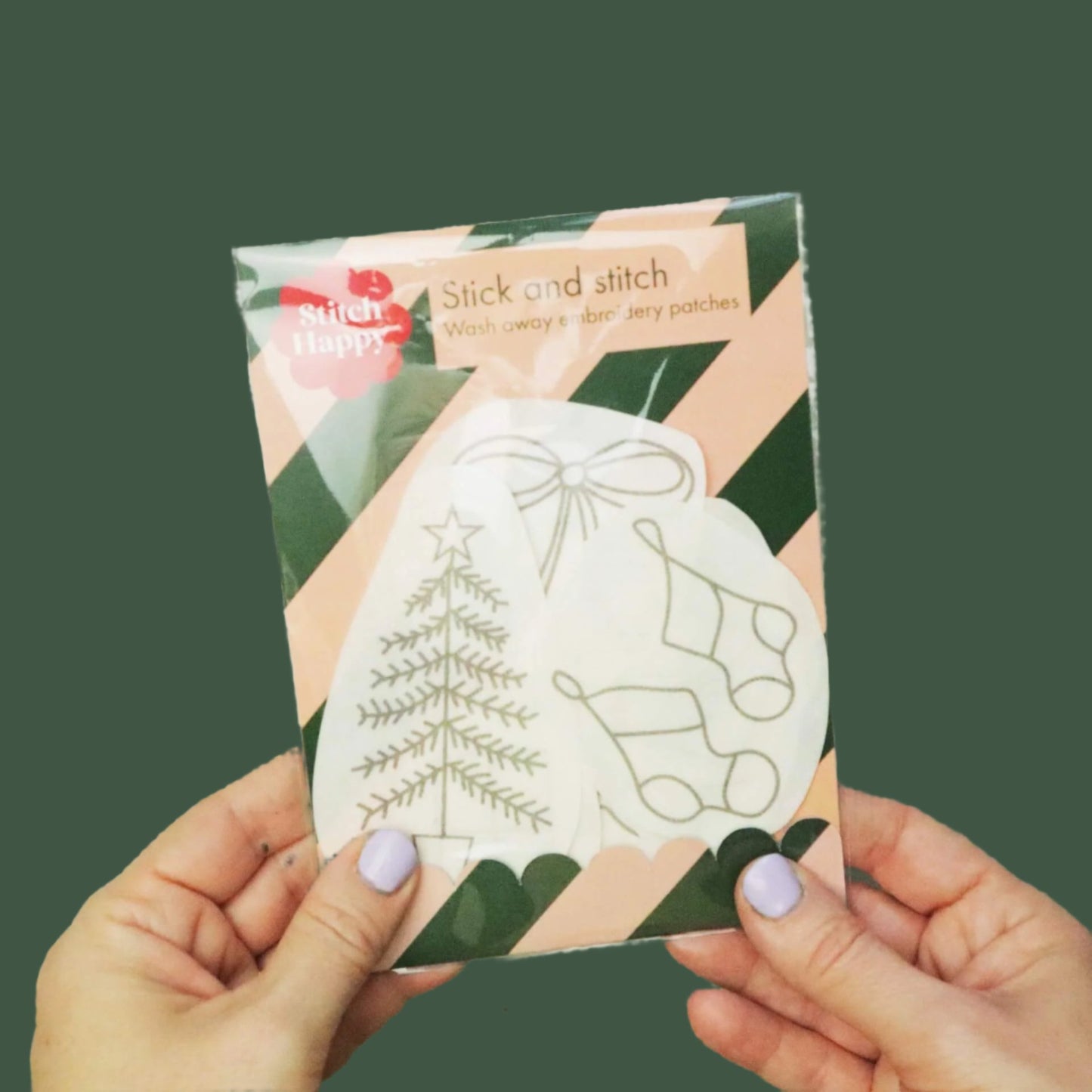 Christmas stick and stitch embroidery templates - Stockings, bows and Christmas tree - Stitch Happy.