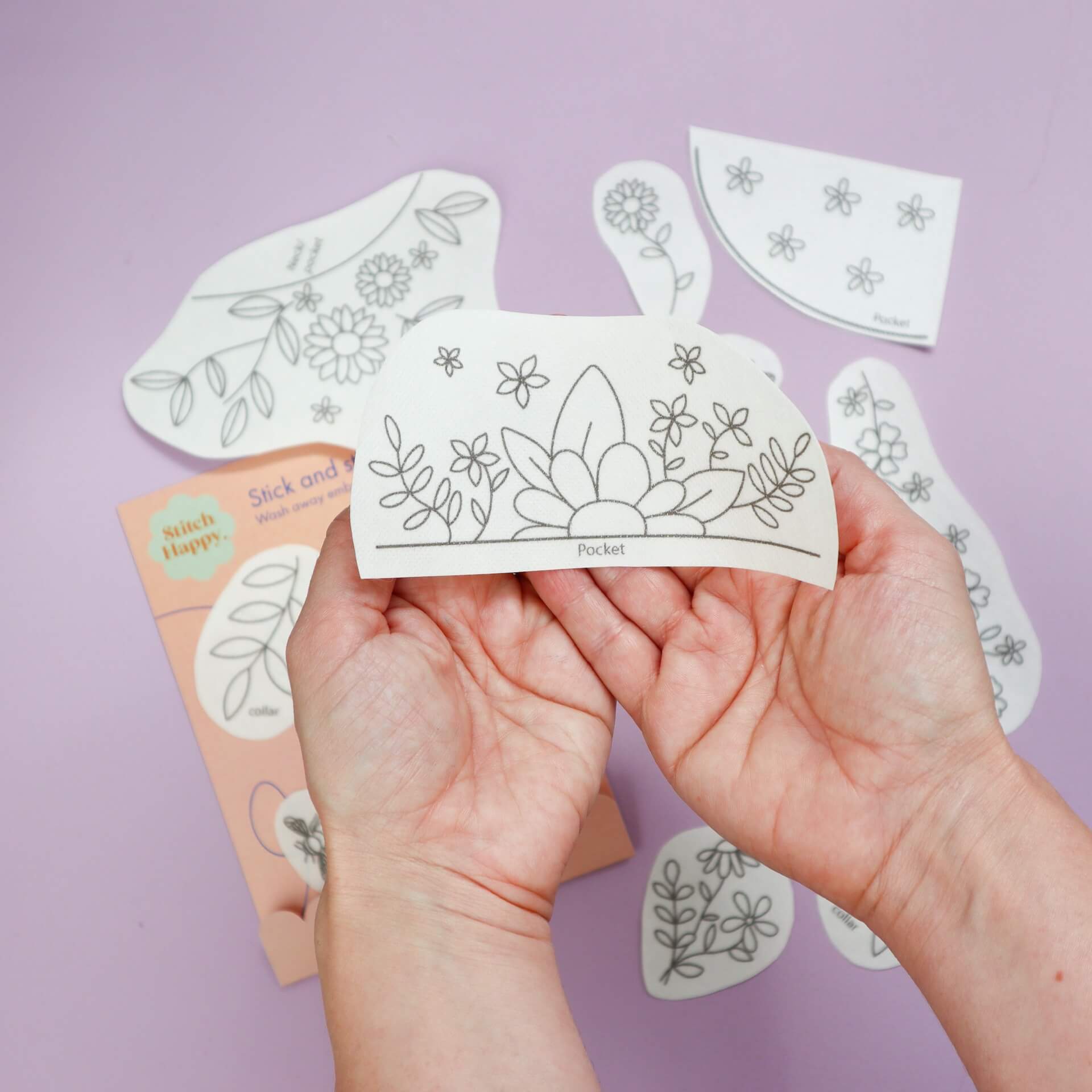 Stick and stitch wash away embroidery patterns - florals for clothes - Stitch Happy.