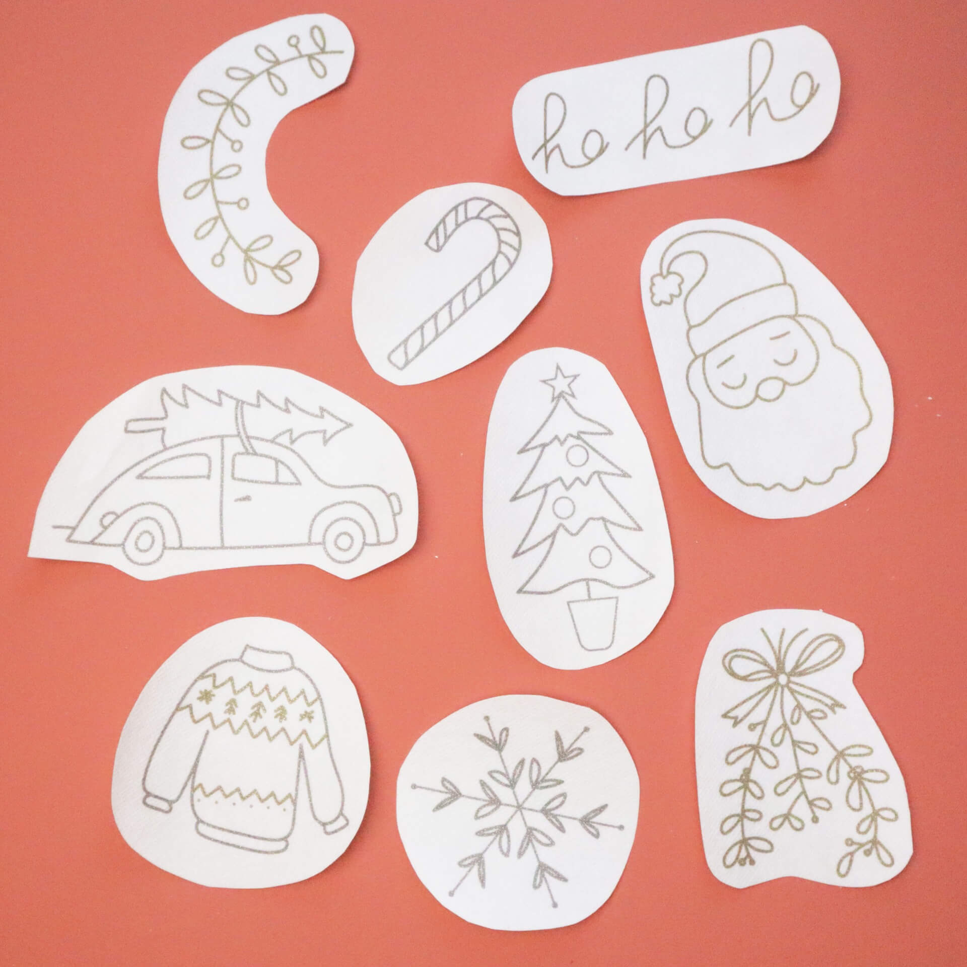 Christmas stick and stitch embroidery patches - Car and Santa - Stitch Happy.