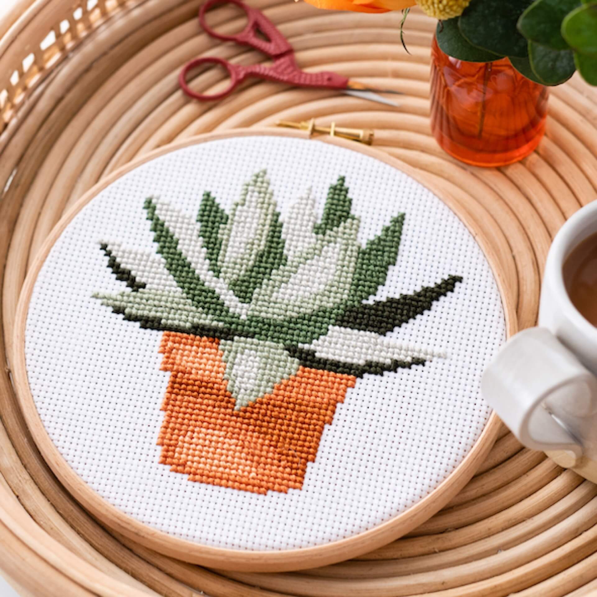 Cross Stitch Craft Kit - Terracotta Succulent Plant Pot - Stitch Happy.