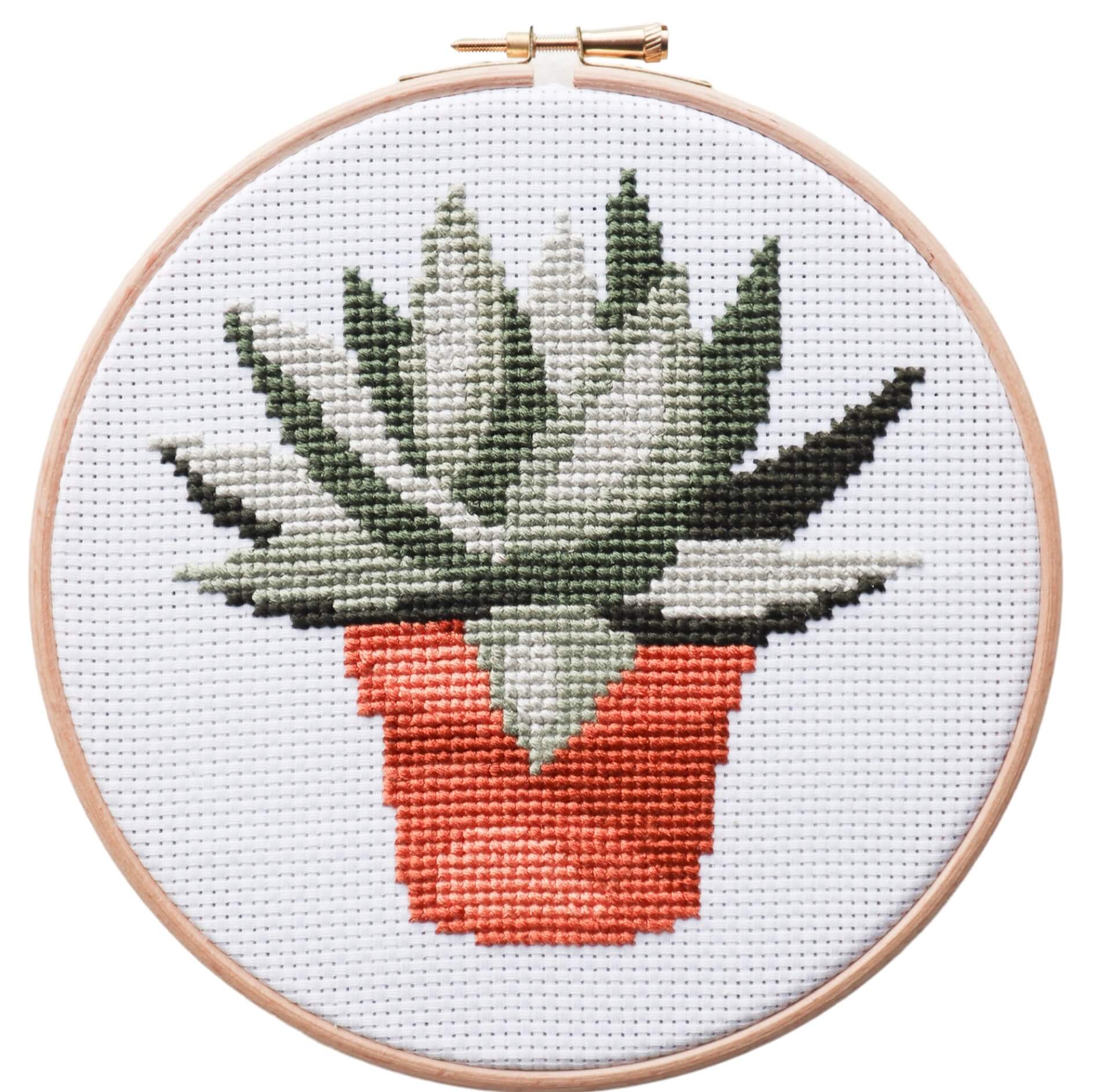 Cross Stitch Craft Kit - Terracotta Succulent Plant Pot - Stitch Happy.