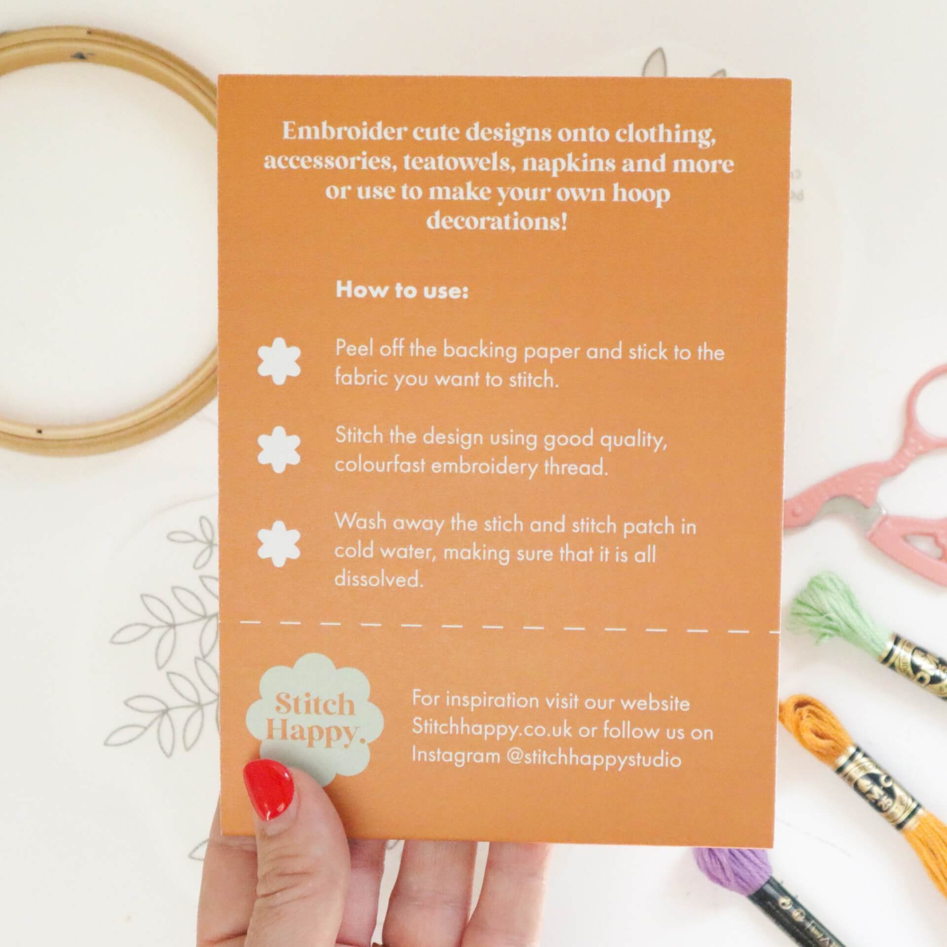 Stick and stitch wash away embroidery patterns - florals for pockets - Stitch Happy.