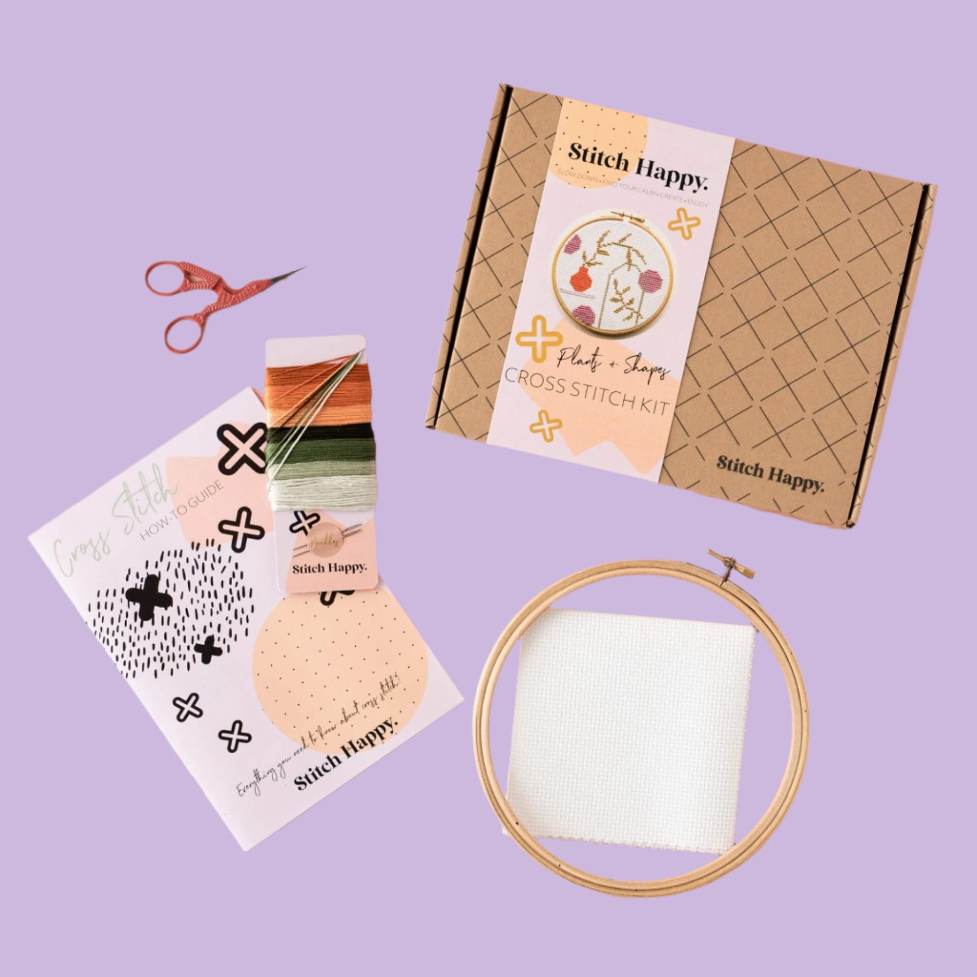 PLAnts and shape cross stitch kit contents