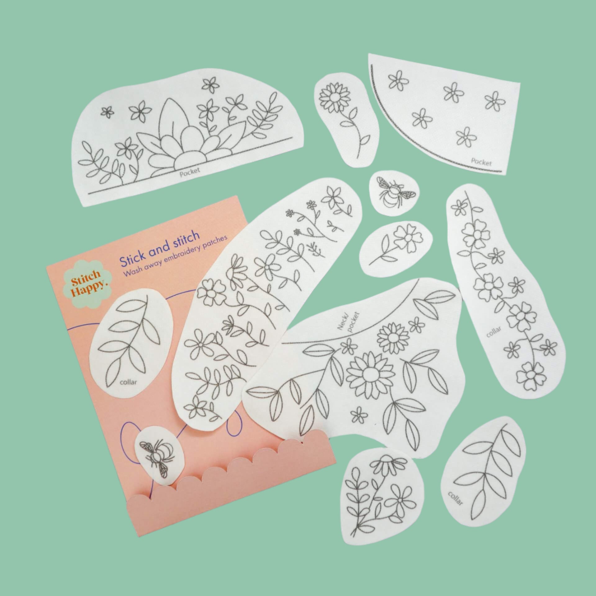 Stick and stitch wash away embroidery patterns - florals for clothes - Stitch Happy.