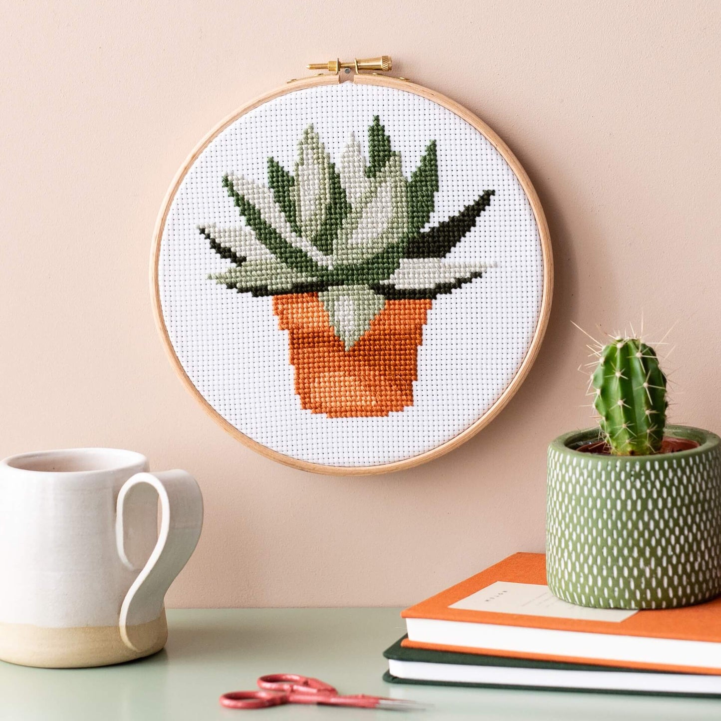 Cross Stitch Craft Kit - Terracotta Succulent Plant Pot - Stitch Happy.