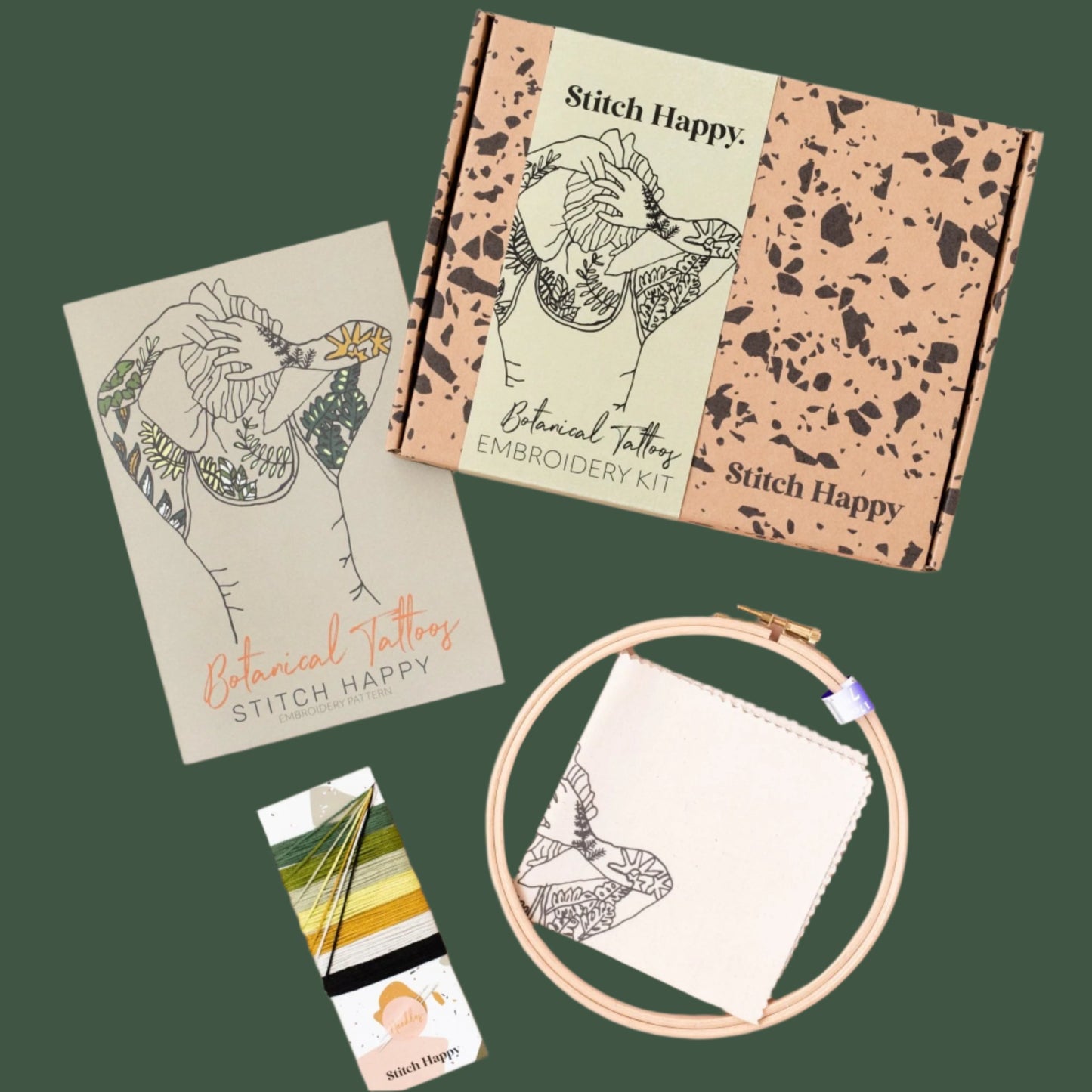 Botanical Tattoos Modern Embroidery Kit - Stitch Happy.