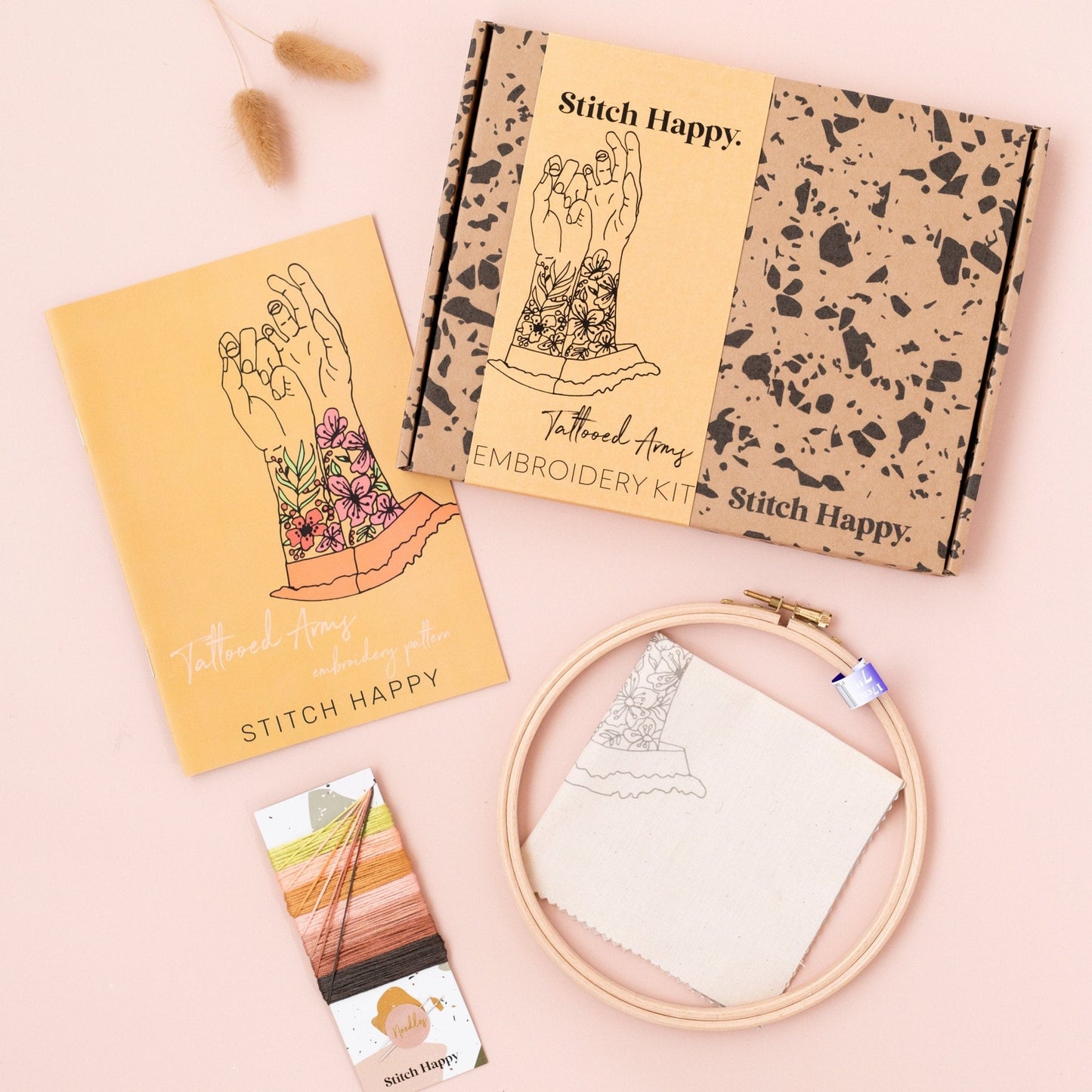 FRENCH Embroidery Kit Tattooed Arms Full kit with Pattern. Modern Eco-Friendly Sustainable, Modern Needle craft Kit, hand embroidery kit - Stitch Happy.
