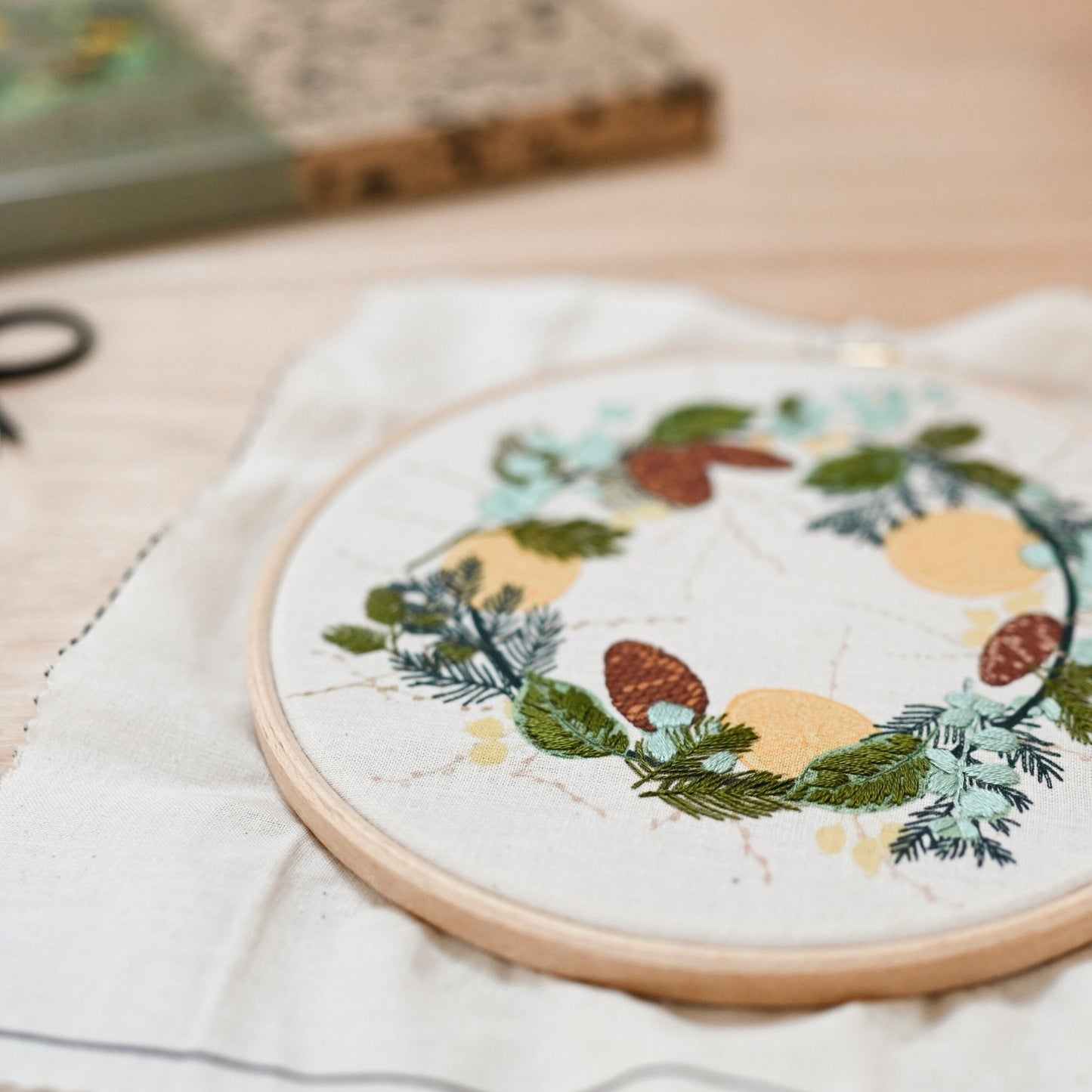 FRENCH Wild Wreath Embroidery Kit with Pre-Printed Fabric, Eco-Friendly - Sustainable, Modern Needle Craft Kit, Hand Embroidery Kit. - Stitch Happy.
