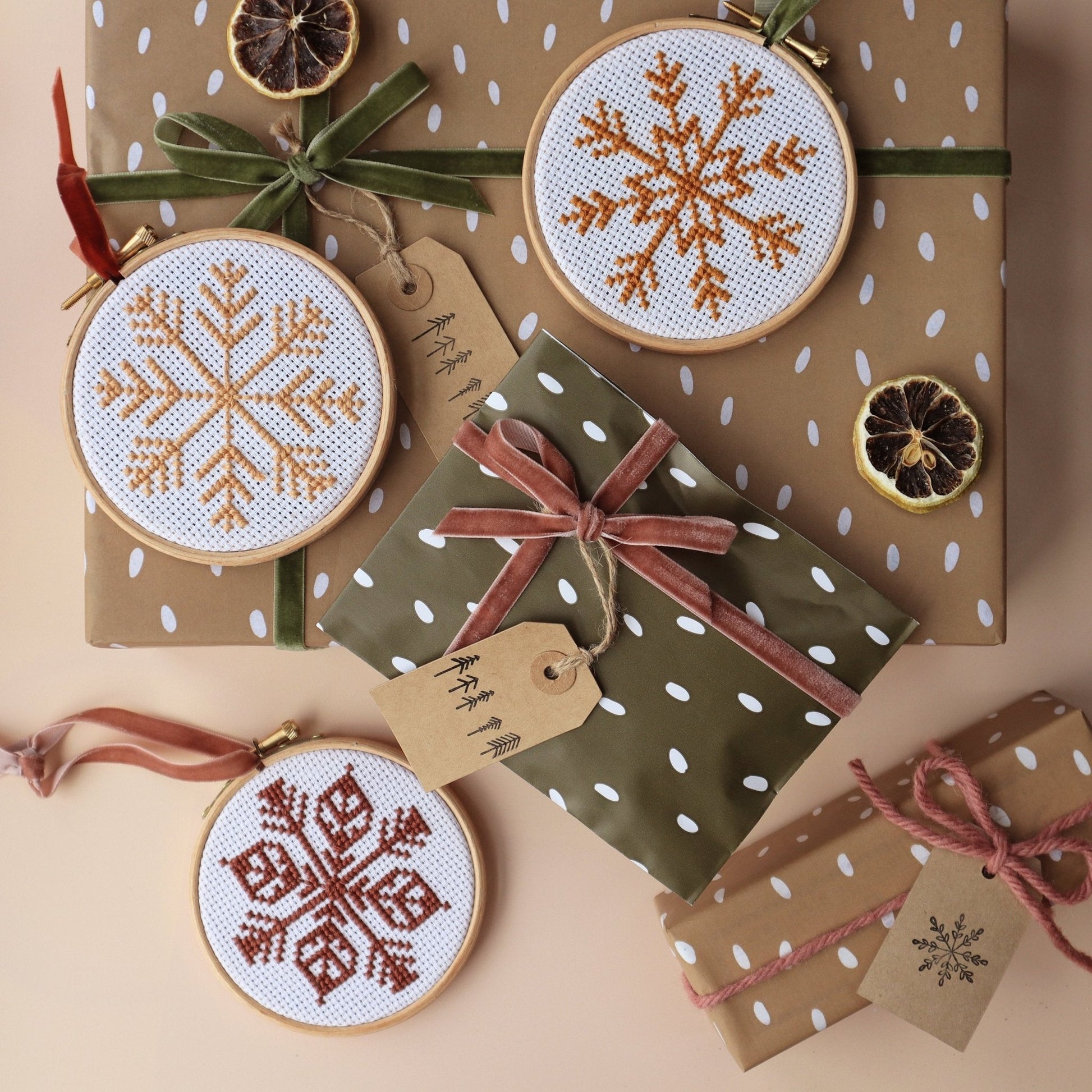 Snowflake Decorations Cross Stitch Kit - Stitch Happy.