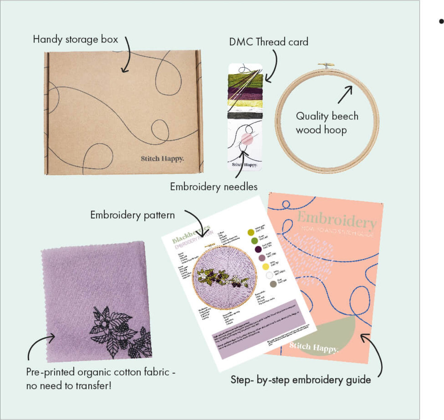 Blackberries embroidery craft kit