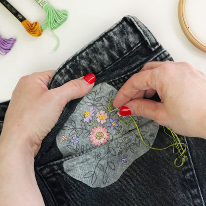 Stick and stitch wash away embroidery patterns - florals for pockets