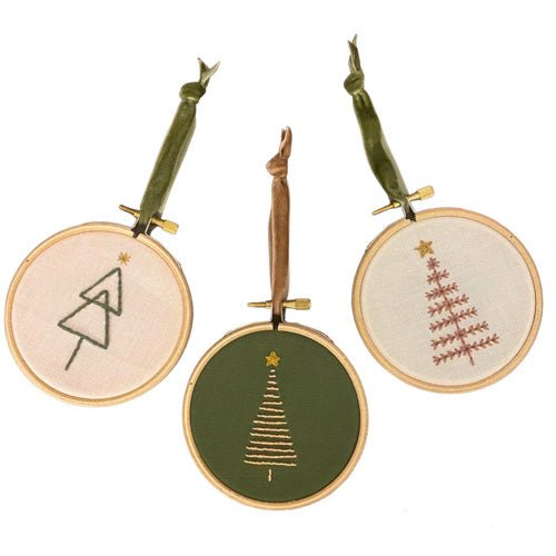 Christmas Tree mini hoop decorations embroidery kit - Stitch Happy.