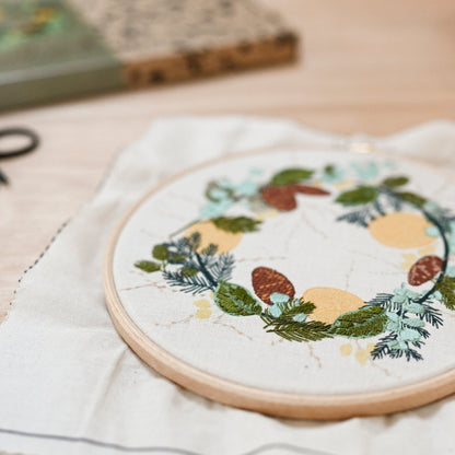 FRENCH Wild Wreath Embroidery Kit with Pre-Printed Fabric, Eco-Friendly - Sustainable, Modern Needle Craft Kit, Hand Embroidery Kit. - Stitch Happy.